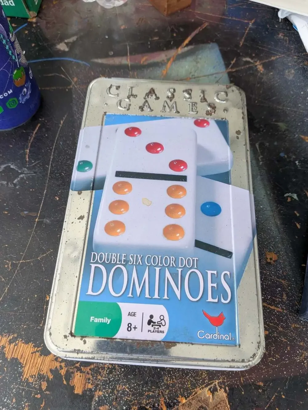 Cardinal Industries Double Six Color Dot Dominoes Set with Blue Box